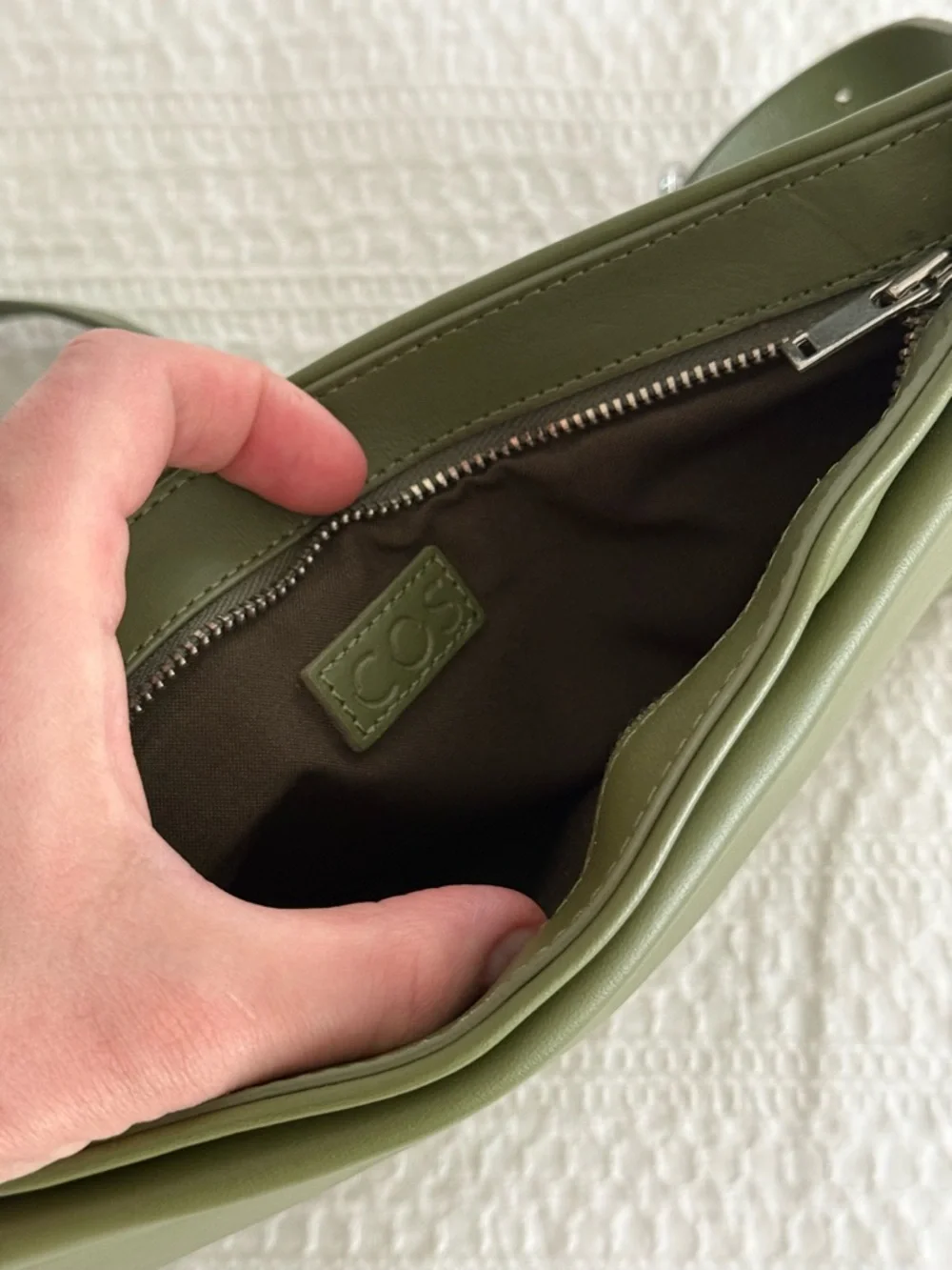 COS Olive Green Leather Crossbody Shoulder Bag
